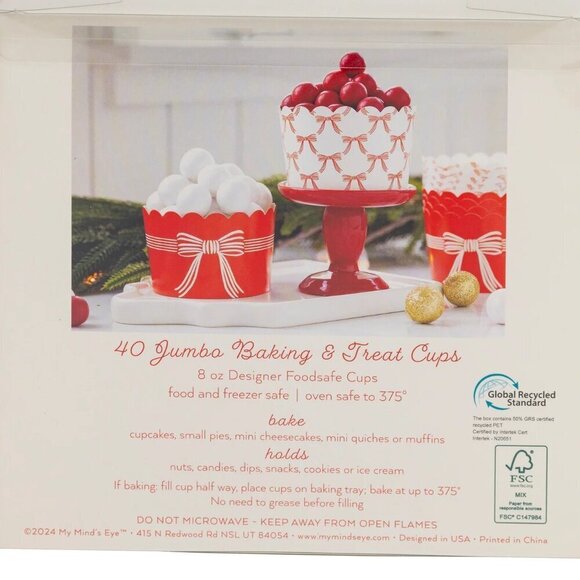 NWT My Minds Eye JUMBO Red and Cream Bows 8 oz Baking Cups (40 ct) - Picture 2 of 2